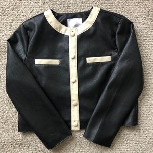 OAK + FORT CONTRAST TRIM VEGAN LEATHER JACKET
